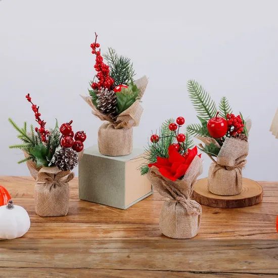 Desktop Artificial Plastic Mini Christmas Tree with Decorations Xmas Tabletop Tree - Image 2