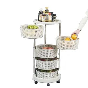 Plastic Kitchen Storage Cart 5-Layer Rotating Food Storage Rack - Image 3