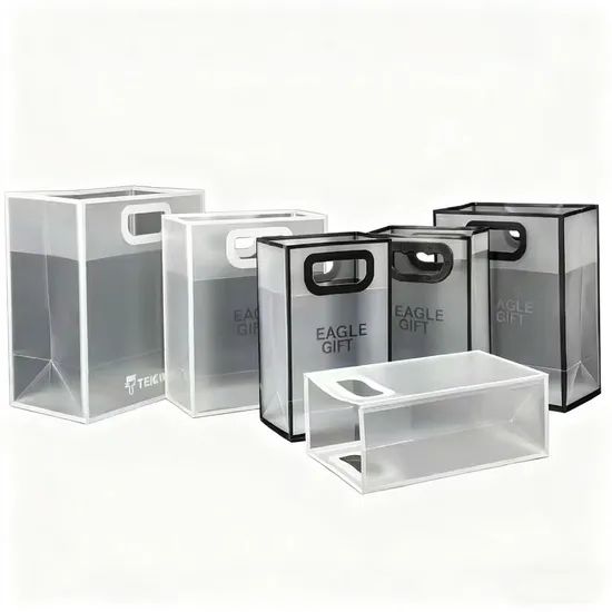 Custom Square Bottom PP Transparent Clothing Gift Tote Bags Promotional Handbag for Packing - Image 3