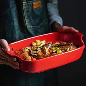 Wholesale Lasagna Pan Tray Food Ceramic Baking Dishes Rectangular Bakeware with Handles - Image 5