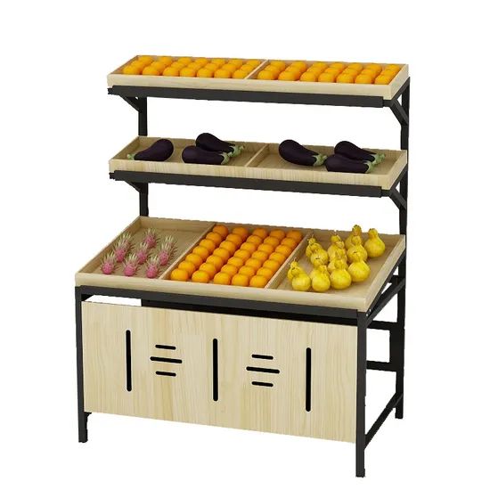 Wholesales Customized Metal Wood Fruit Vegetable Food Display Stand Rack Supermarket Shelf - Image 1