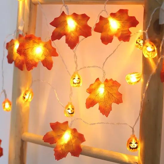 Custom Gold Maple Garland Vine Falling Leaves Halloween Christmas LED String Light - Image 3