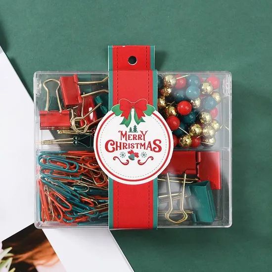 Office Stationery Christmas Gift Paper Binder Clips Set Push Pin Set for Student - Image 5