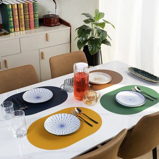 Hot Selling Leather Placemats Factory Oval Shape Dining Table Mat PVC Leather Place Mats Table Mat - Image 1