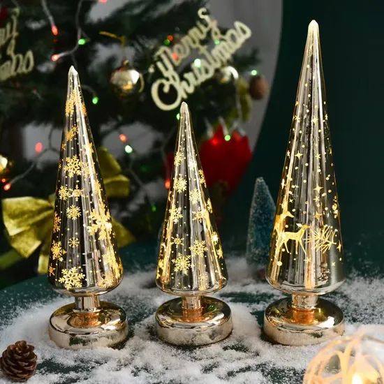 New Product LED Lighted Table Glass Christmas Tree Decorations for Home - Image 3