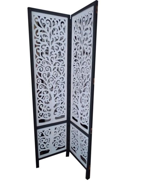 White 2 Panel Wooden Room Partitions, Natural Colour White Material Wooden Pattern Designer Shape Rectangular Open Style - Image 1