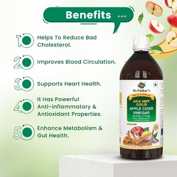 Apple Cider Vinegar with Mother of Vinegar Ginger, Garlic, Lemon, Curcumin & Arjuna (Dr. Patkar's) (ACV HRT GOLD) - Image 3