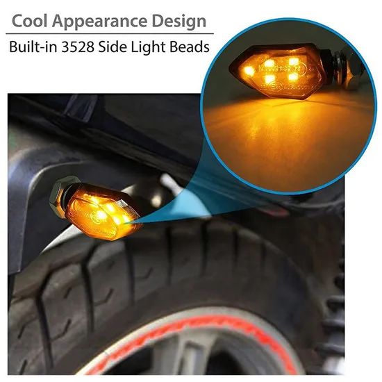 Motorcycle Mini Turn Signals 12V LED - 5-LED Amber Lights for Custom Bikes & Scooters - Image 1