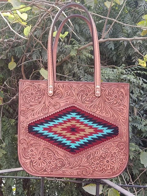 Genuine Leather Embroidery Hand Bag - Image 2