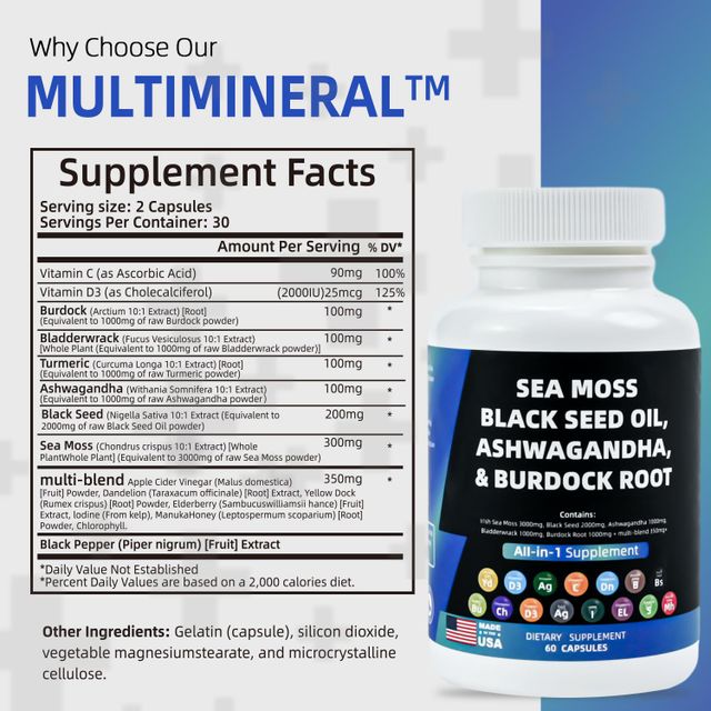 OEM ODM custom sea moss black seed oil ashwagandha burdock root capsule wholesale all in 1 herbal supplement  - Image 4
