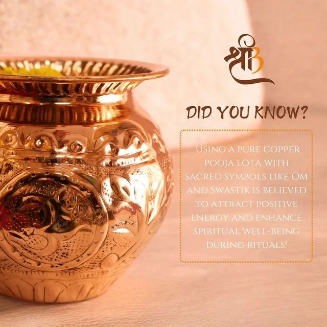 Pure Copper Pooja Lota Capacity 400 Ml Weight 200 Grams Material Pure Copper Symbols Om And Swastik Size 9.5 X 9.5 Cm (height X - Image 2