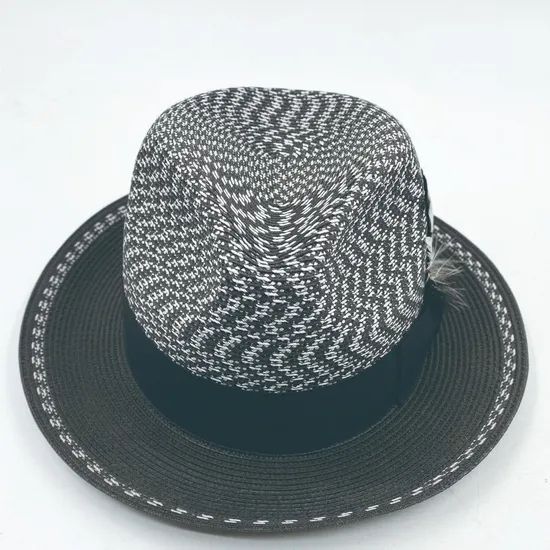 Recycled PP Braid Custom Men Fedora Hat Origin China Style Striped HS Code 6504000000 Pattern Plain Dyed Model NO. - Image 1