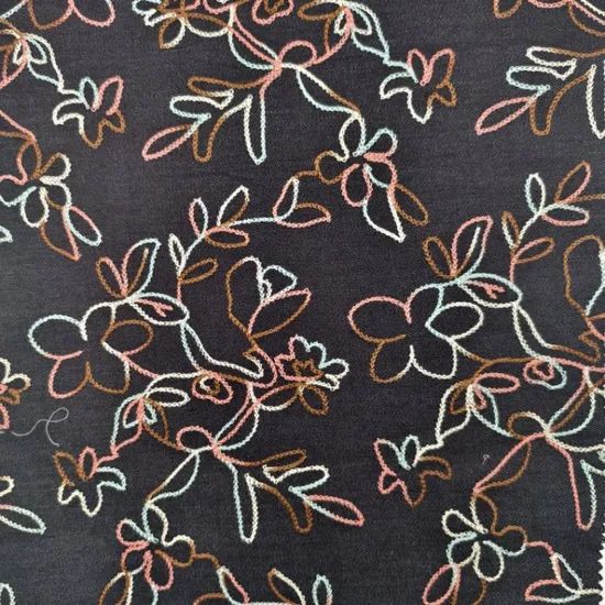 Tc Denim with Emb Min 1000m Width 51'' Technics Woven Drawn Embroidery Trademark Chatlee Model NO. CH-10636 HS Code 5810910000 - Image 3