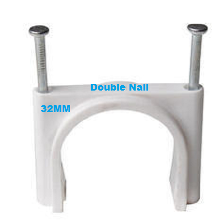 WHITE DOUBLE NAIL CABLE CLIP 32MM, 50 PIECES ,Packaging Type: POUCH - Image 1