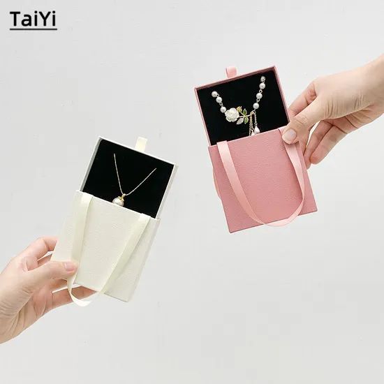 Portable Gift Box Jewelry Packaging Drawer Box with Ribbon Handle - Image 4
