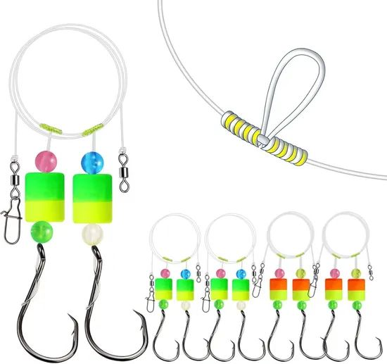 Pompano Rigs for Surf Fishing Unique T-Knot Strong Pre-Rigged Pompano Rigs Surf Fishing Rigs Saltwater with Pompano Floats with Circle Hooks - Image 1