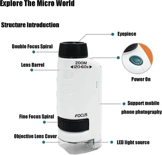 Educational Handheld Microscope 60X-120X Zoom, for Kids Stem Science Classroom - Image 4
