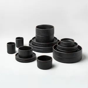Nordic Ceramic Stackable Tableware Western Food Plate Bowl Black Dinnerware for Restaurant - Image 6