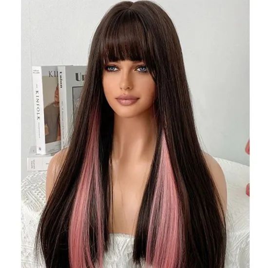 Wig Long Straight Perruques with Bangs Synthetic Wig - Image 4