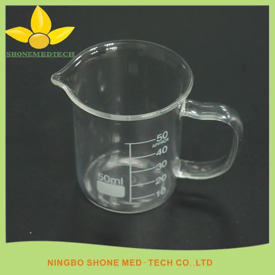 Lab Use Glass Beaker 50ml with Handle Origin China Trademark SHONE HS Code 70179000 Port: Ningbo, China Model NO. SH-GBH-04 - Image 1