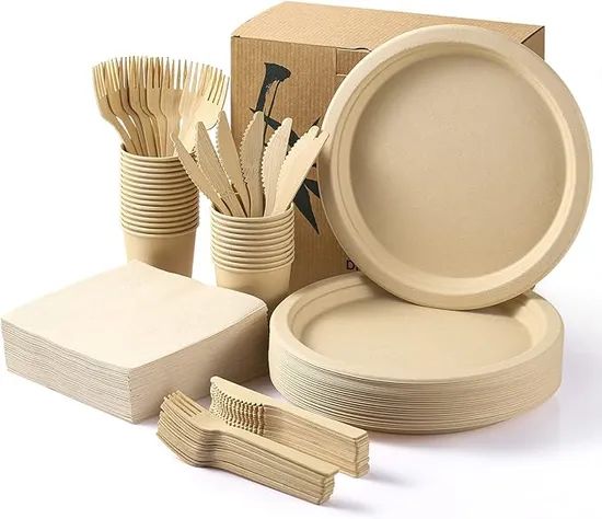 Disposable Bamboo Tableware Set, Bamboo Plate, Spoon, Knife and Fork Set, Picnic Tableware Set. - Image 2