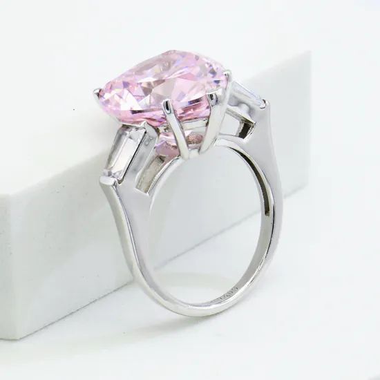 Fashion Silver Rings Pink Color Zircon Moganite Stones Heart Shape Elegant Wedding Ring for Women - Image 5