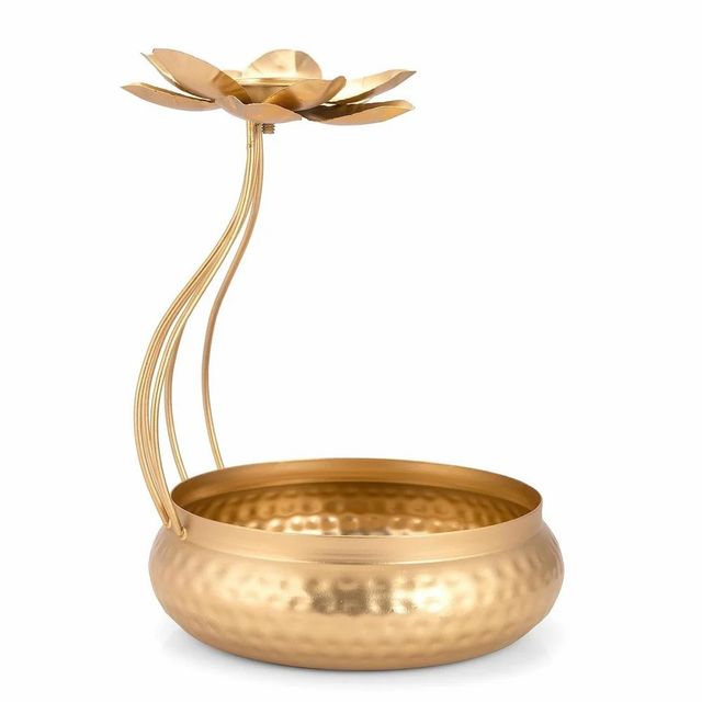 Flower Metal Urli, Material: Iron, 12 Inch Color Golden Framing Iron Material Iron Finish Polished Capacity 600 ML Diameter 12 - Image 5