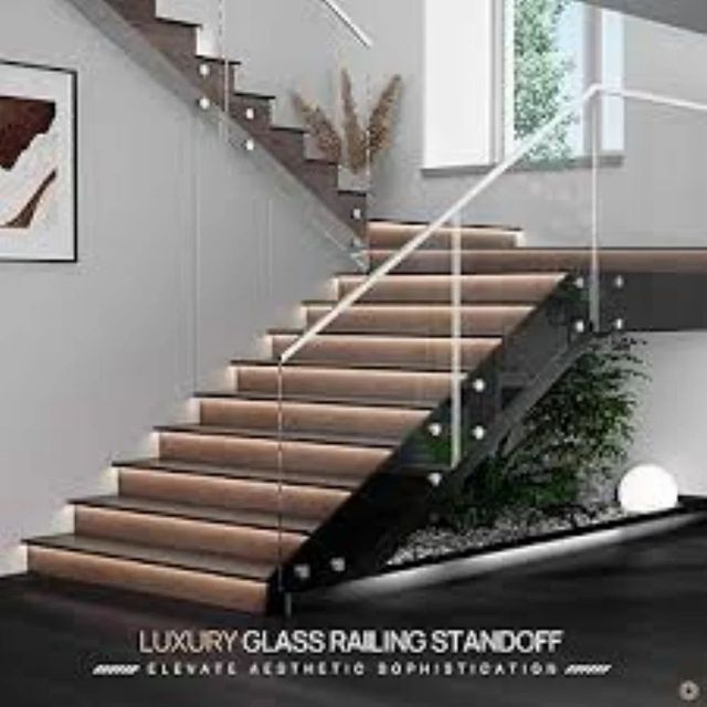 Staircase Glass Railing, 8 mm Finish SS Glossy Glass Color Frosted Glass Type Toughened Glass Thickness 8 mm Material Stainless - Image 1