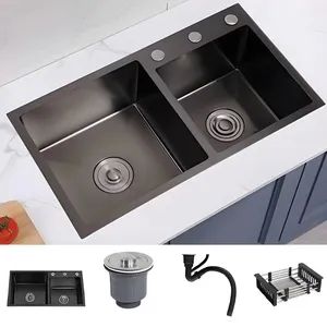 Hand Made Corner Kitchen Sinks Stainless Steel 304 MOQ Not Color Black Shape Square Model NO. VBT Trademark Vibetop Style With Faucet - Image 4