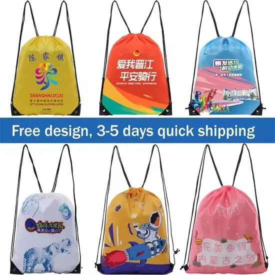 Custom Promotional Durable Drawstring Bag Waterproof Polyester Backpack for Gym and Sports - Image 4