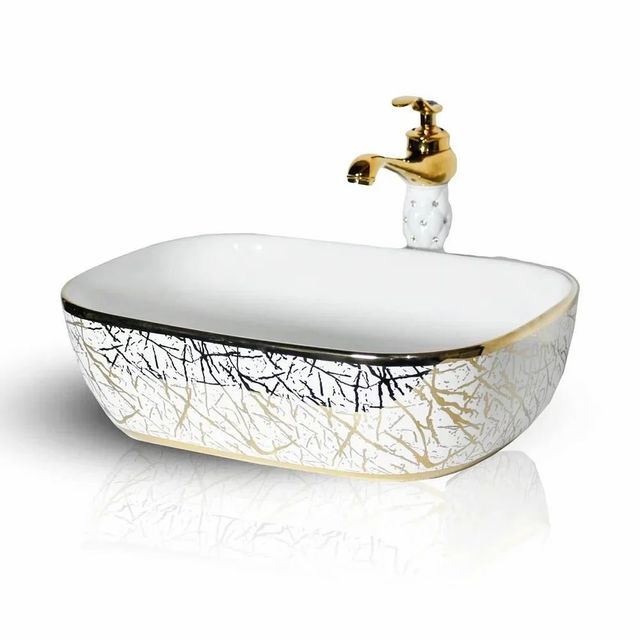 Ceramic Wash Basin Color White Finish Glossy Shape Rectangular Design Type Simple Design Feature Sleek Surface Texture - Image 3