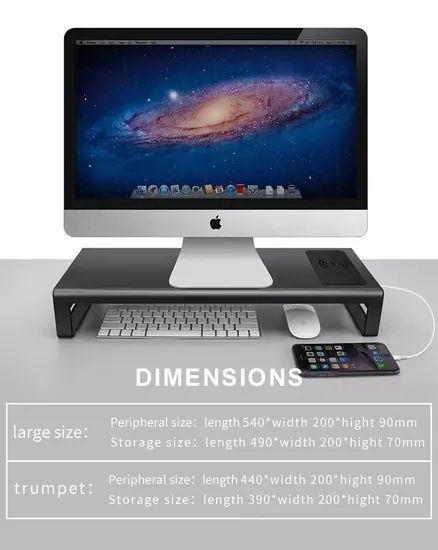 Multifunctional Adjustable Monitor Riser Stand with 15W Wireless Charging, USB Hub, Drawer Organizer – Metal Desktop Stand for Office Use - Image 4
