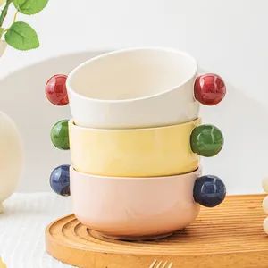 Modern Contrast Ceramic Rice Noodle Bowl 11.5*6cm Serving Handle FDA CE 15D Oven Microwave Dishwasher Freezer - Image 3