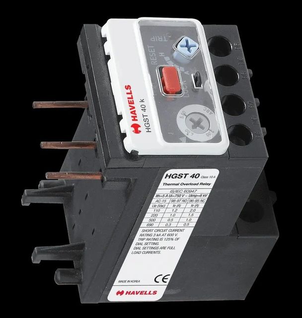 4.5A Havells Thermal Overload Relay Type Manual Brand Havells Frequency 50 Hz Current Rating 4.5A Rated Voltage 300 V No. of Poles Triple - Image 1