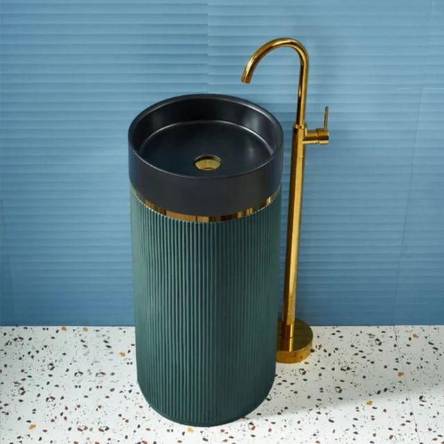 Artificial Stone Pedestal Basin Shape Round Material Stone Mount Type Floor Mounted Size/Dimension 400X400X860mm Wash Basin Type Full Pedestal - Image 3