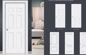 6-Panel White Primed Metal Doors Steel Door - Image 2