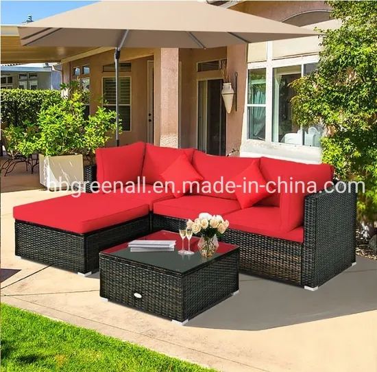 All Weather 5PCS Poolside Outdoor Garden Rattan Wicker Furniture Set Sofa - Image 6