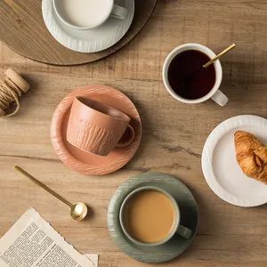 Chic Striped Coffee Cup and Saucer Set for Home Breakfast White Color - Image 4