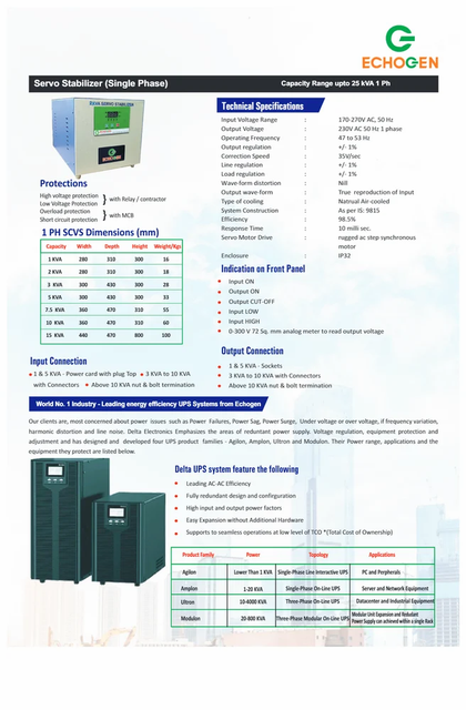 Echogen 3 KVA Servo Voltage Stabilizer Power 3 KVA Brand Echogen Capacity 3 KVA Current 12 Amp Phase Single Phase Cooling Type Air - Image 11