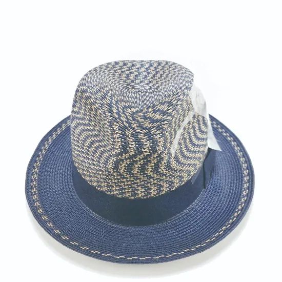 Recycled PP Braid Custom Men Fedora Hat Origin China Style Striped HS Code 6504000000 Pattern Plain Dyed Model NO. - Image 2