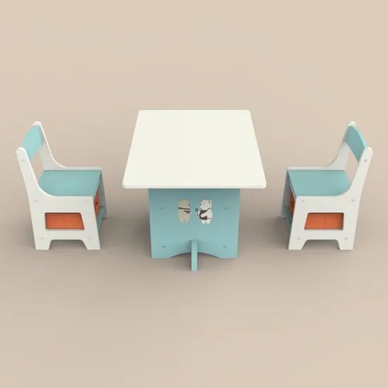 Kids Wooden Table and Chair with Fabric Foldable Storage Boxes - Image 2