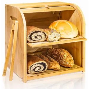 Wooden Bread Box Bamboo Kitchen Large Bread Box Container Storage - Image 5