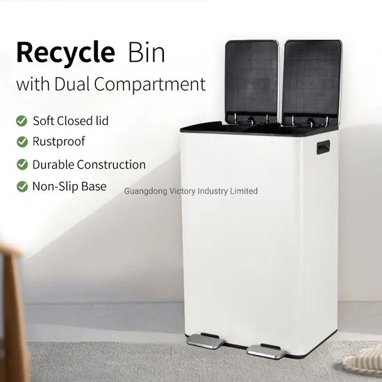 60L 2-Compartment Pedal Trash Can Stainless Steel Pedal Trash Can Foot Step Garbage Recycle Dustbin - Image 2
