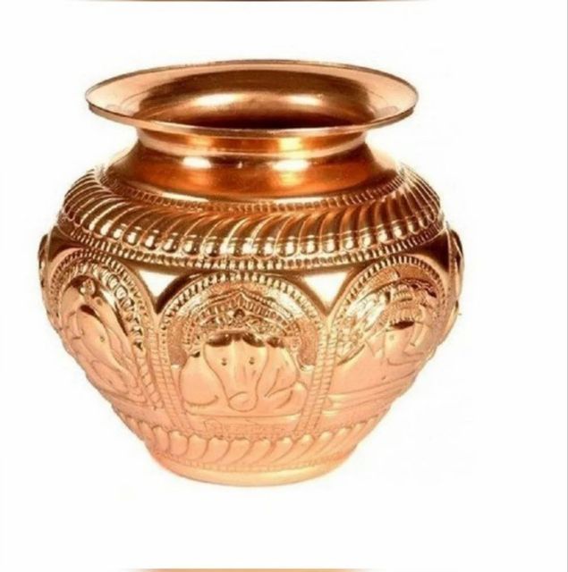 Copper Pooja Lota (350 ml) Size Medium Shape Round Design Hammered Capacity 350 - Image 1