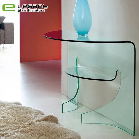 Bent Glass Console Table with Shelf Cbm 0.4 Model S053 Type Table Color Clear Origin China Condition New HS Code 940389 Model NO. - Image 3