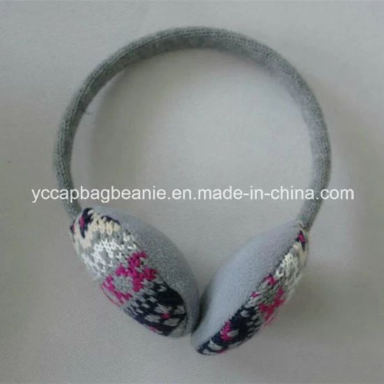 High Quality Jacquard Pattern Knitted Earmuff Color Grey Origin China Model NO. YC-605 Earflap Warm Earmuff Trademark YC - Image 1