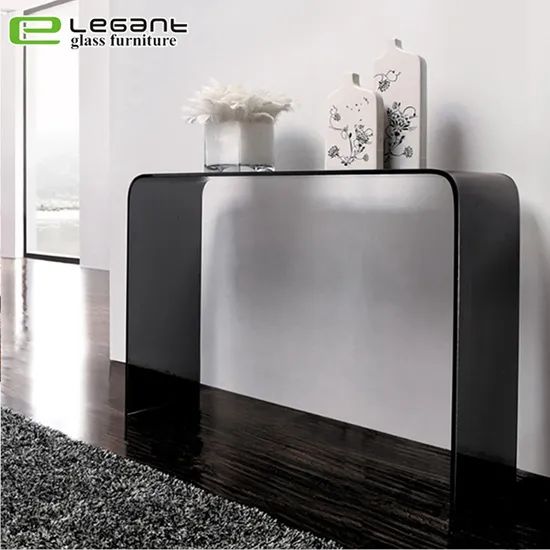 Bent Glass Console Table with Shelf Cbm 0.4 Model S053 Type Table Color Clear Origin China Condition New HS Code 940389 Model NO. - Image 4