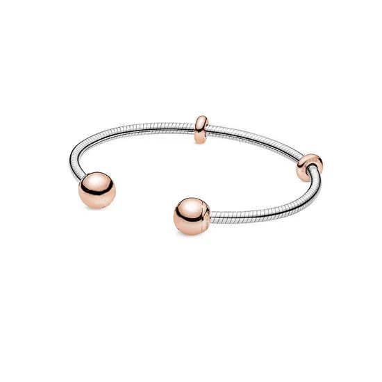 Fashion Snake Bone Rose Gold Square Pando-Ra S925 Sterling Silver Open Bangle - Image 2