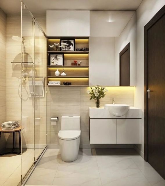 Bathroom Interior Designing Storage Solution Smart Color Palette Soothing Layout Focus Space-efficient Material Quality - Image 3
