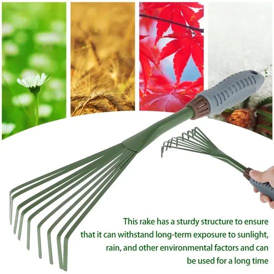 9 Teeth Garden Rake 15.5 Inch Grass Rake Hand Rake Leaf Broom with Grip Cleaning Rake Pet Excrement Rake Gardening Tools - Image 3